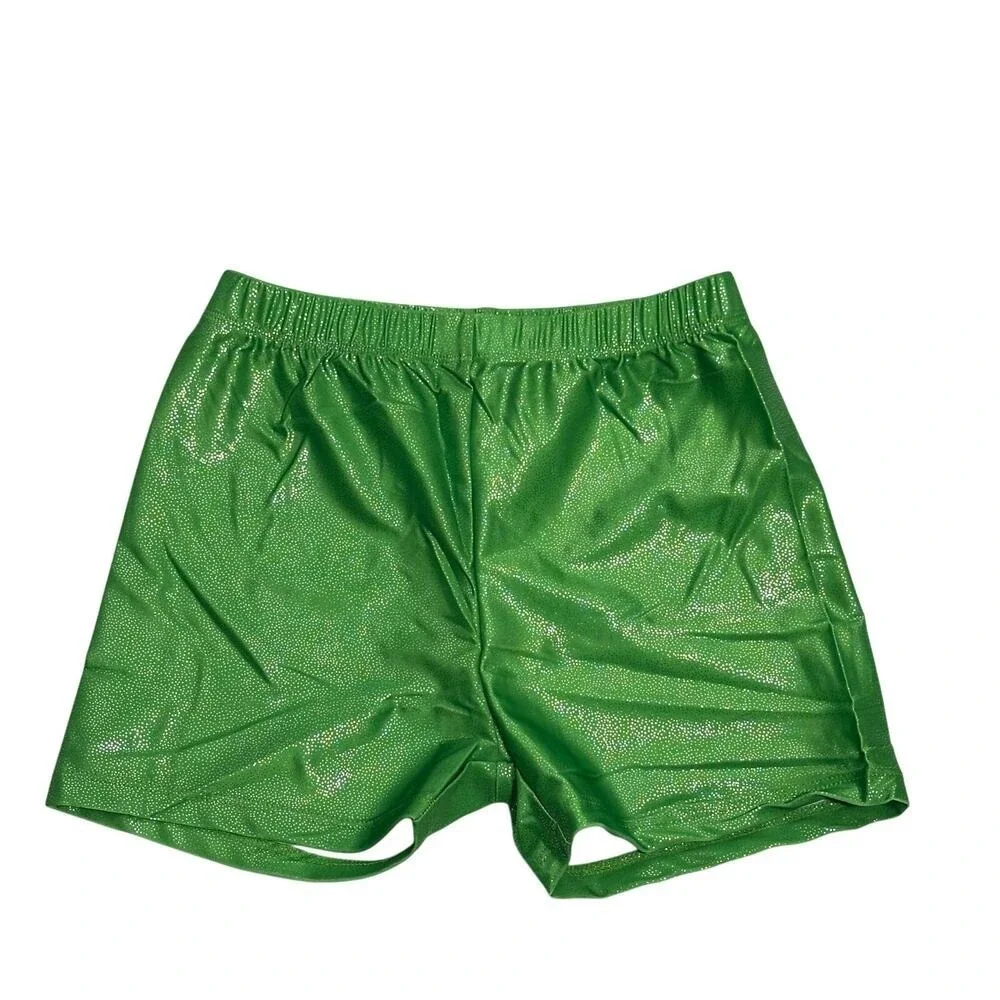 Lucky St Patrick's Green Clover Gymnastics dance Leotard Sparkle Shorts Set 160